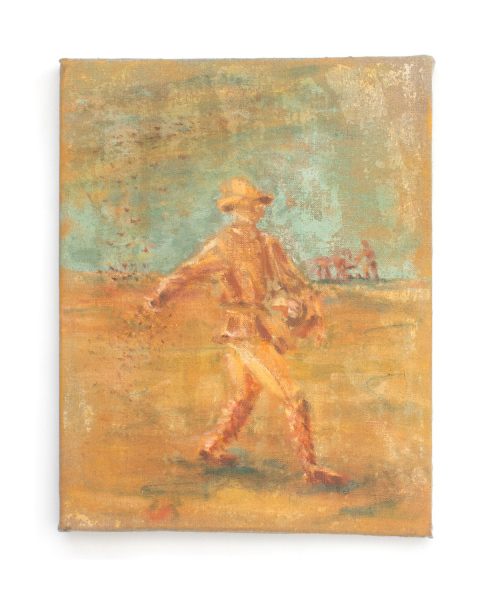 Sower (after Millet) 2021, oil and sawdust on linen, 32 x 25cm
