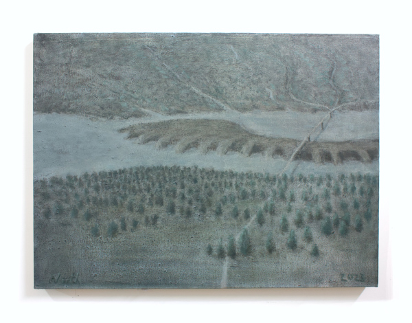 River, Bridge, Forest 2023, oil on canvas, 52 x 71cm